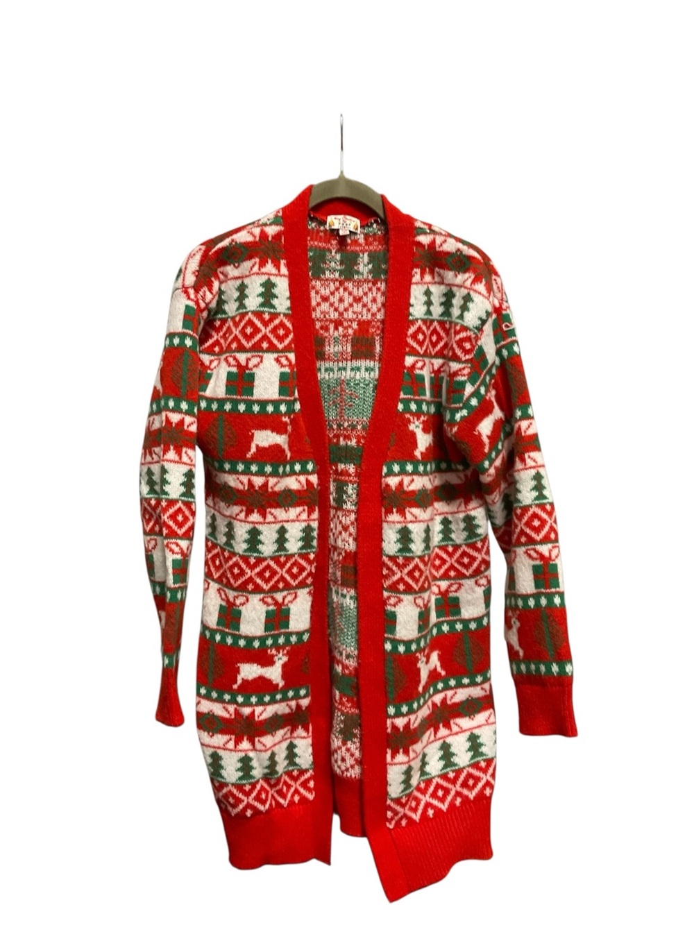Poof! New York Red & Green Christmas Cardigan Sweater